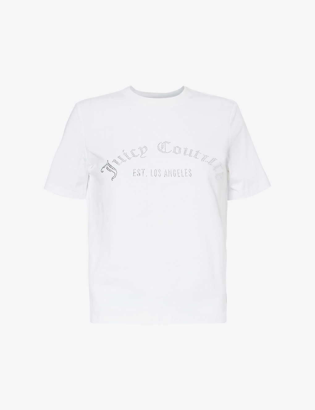 Shop Juicy Couture Womens White Rhinestone-embellished Slim-fit Cotton-jersey T-shirt