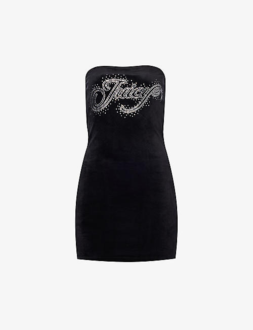 JUICY COUTURE: Anderson rhinestone-embellished velour mini dress