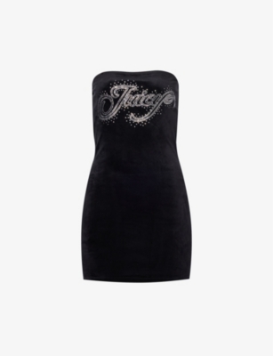 Juicy Couture Womens Black Anderson Rhinestone-embellished Velour Mini Dress