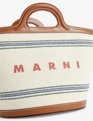 Shop Marni Tropicalia Small Cotton-blend Tote Bag In Natural/moka