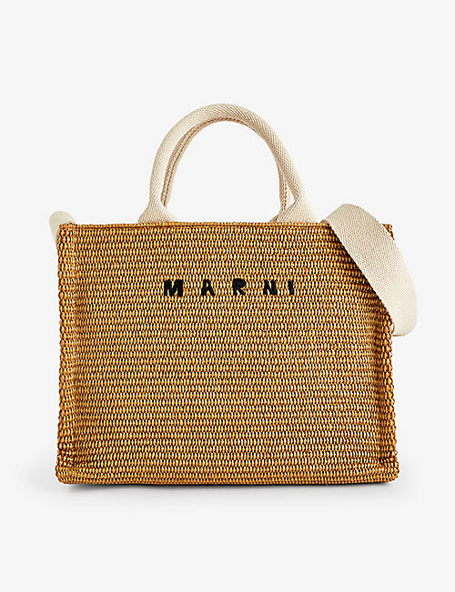 MARNI: Logo-embroidered cotton-blend tote bag