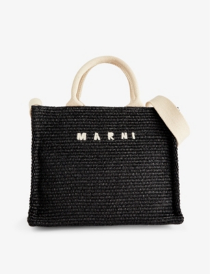 Shop Marni Womens Black Logo-embroidered Cotton-blend Tote Bag