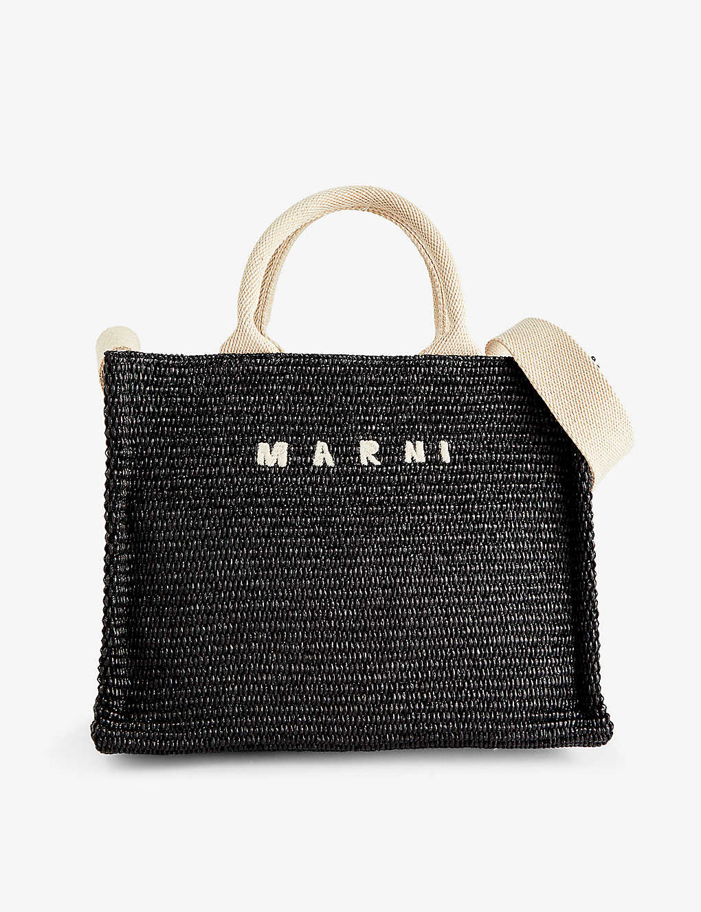 Shop Marni Womens Black Logo-embroidered Cotton-blend Tote Bag