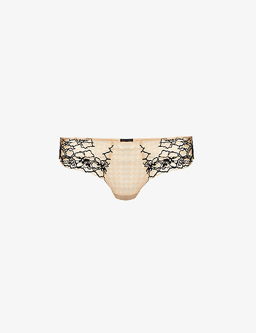 PANACHE: Envy floral-embroidered lace thong