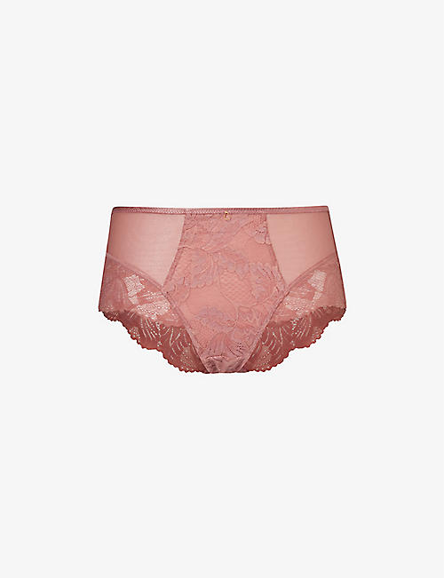 PANACHE: Radiance floral-embroidered mid-rise stretch-lace briefs