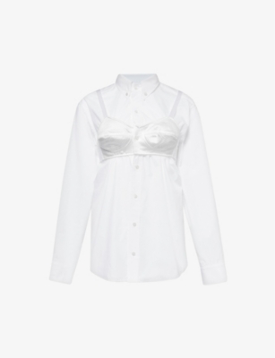 Shop Vaquera Women's White Bra-detail Long-sleeved Cotton Shirt