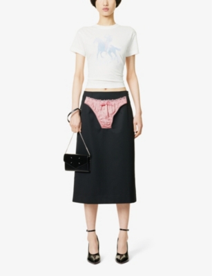 Shop Vaquera Panty Brief-embellished Mid-rise Wool-blend Midi Skirt In Black Pink