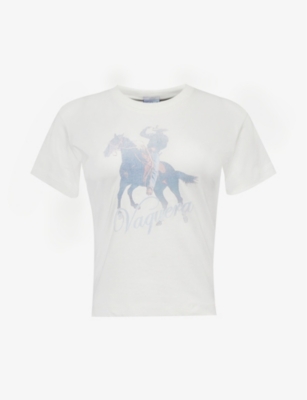 Shop Vaquera Womens White Cowboy-print Short-sleeved Cotton T-shirt
