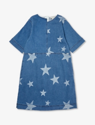 Stella Mccartney Kids' Star-print Stretch-denim Dress 4-14 Years In Blue/white
