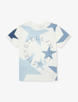 Stella Mccartney T-shirt Stars Bianca In Jersey Di Cotone Bambina In Ivory/colourful