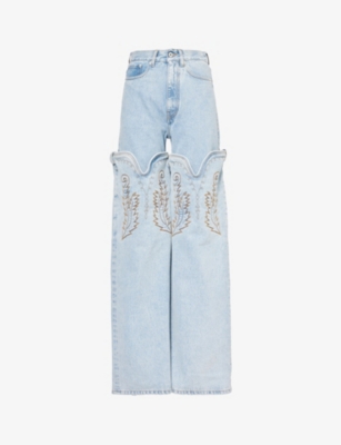 Y/PROJECT: Evergreen Cowboy embroidered mid-rise wide-leg organic-denim jeans