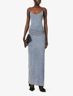 Shop Y/project Women's Blue Acid Wash Invisible-strap Slim-fit Cotton-jersey Maxi Dress