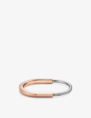 Tiffany & Co Womens Rose Gold Lock 18ct Rose And White-gold And 1.08ct Diamond Bangle Bracelet