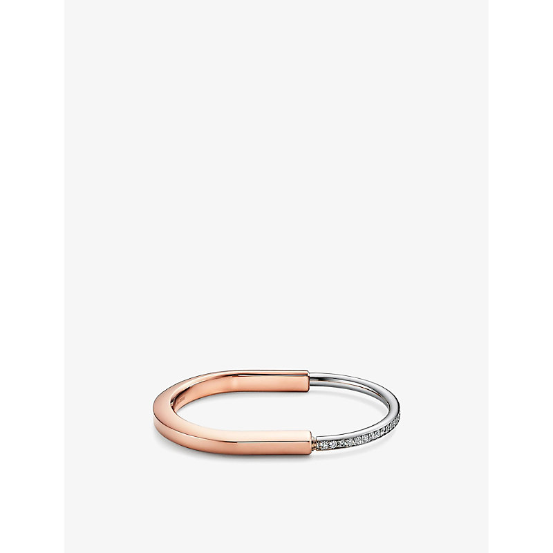 Tiffany & Co Womens Rose Gold Lock 18ct Rose And White-gold And 1.08ct Diamond Bangle Bracelet