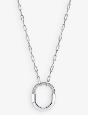 TIFFANY & CO: Tiffany Lock 18ct white-gold and 0.33ct round-brilliant diamond pendant necklace
