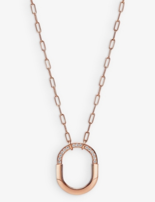 Tiffany & Co Womens Rose Gold Tiffany Lock 18ct Rose-gold And 0.33ct Round-brilliant Diamond Pendant