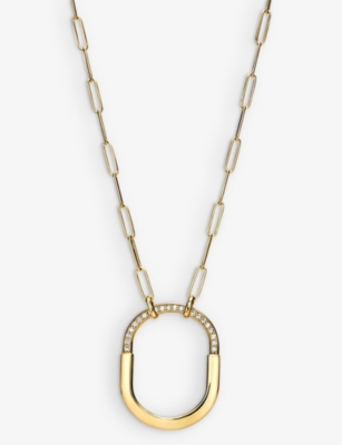 TIFFANY & CO: Tiffany Lock 18ct yellow-gold and 0.43ct round-brilliant diamond pendant necklace