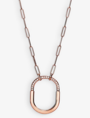 Tiffany & Co Womens Rose Gold Tiffany Lock 18ct Rose-gold And 0.43ct Round-brilliant Diamond Pendant