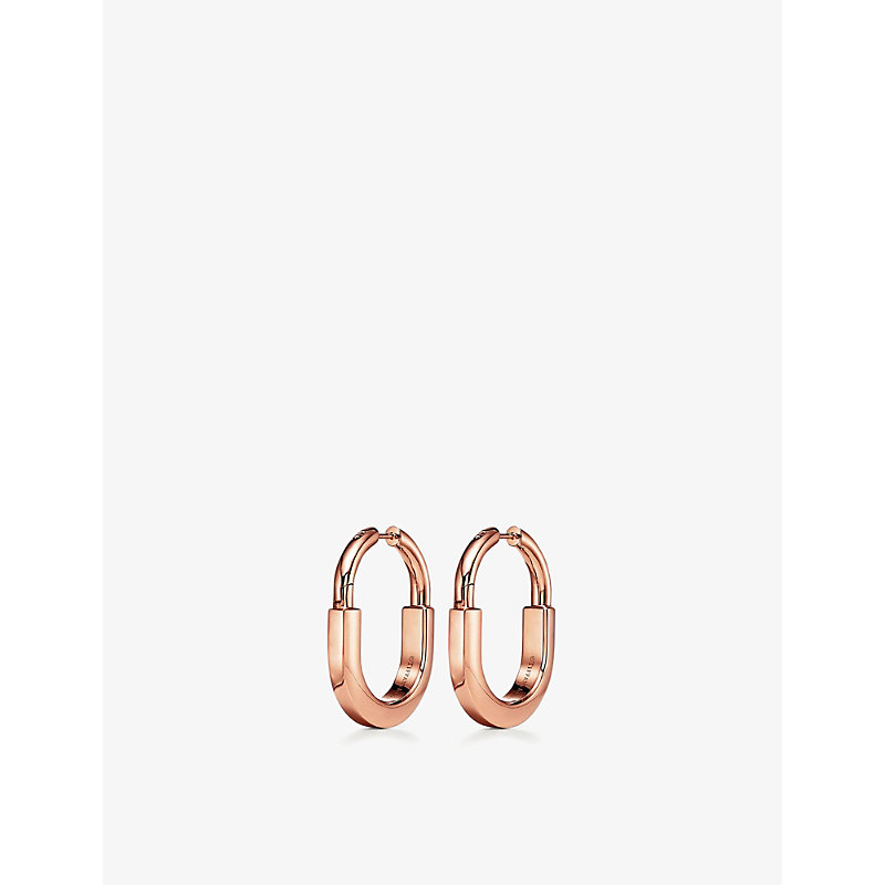 Shop Tiffany & Co Womens Rose Gold Lock 18ct Rose-gold And 0.19ct Diamond Earrings