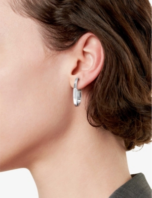 TIFFANY & CO: Tiffany Lock medium 18ct white-gold and 0.19ct diamond hoop earrings