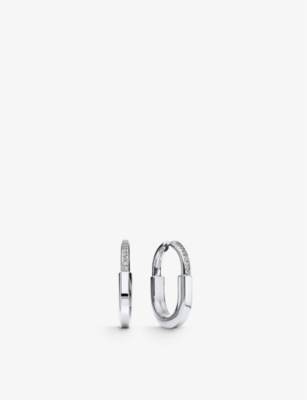 TIFFANY & CO: Tiffany Lock medium 18ct white-gold and 0.19ct diamond hoop earrings