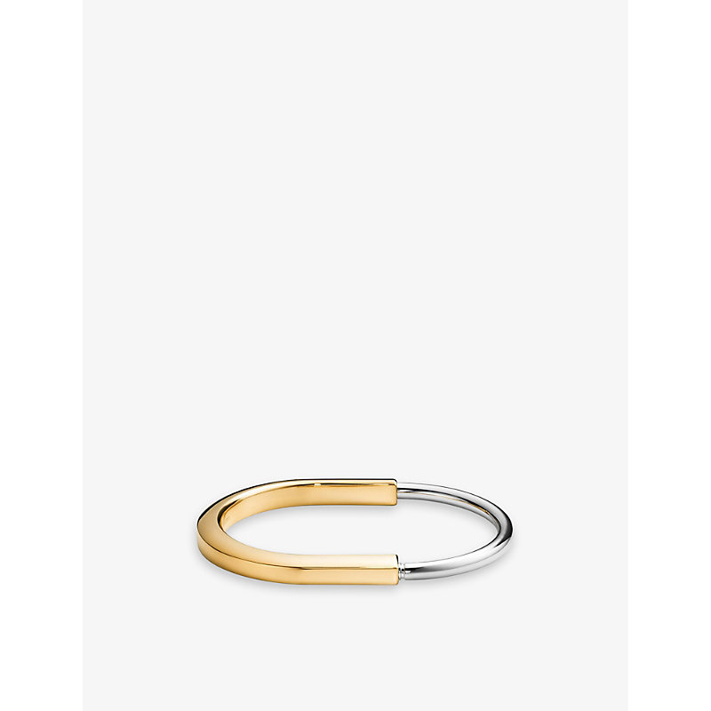 Tiffany & Co Womens Yellow Gold Lock 18ct Yellow And White-gold Bangle Bracelet