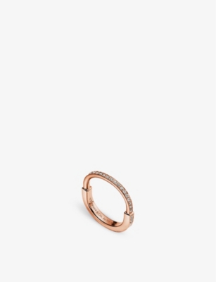 Shop Tiffany & Co Womens Rose Gold Lock 18ct Rose-gold And 0.36ct Diamond Ring
