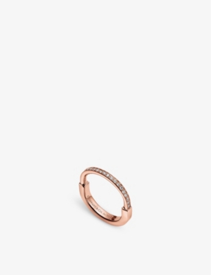 Shop Tiffany & Co Womens Rose Gold Tiffany Lock 18ct Rose-gold And 0.17ct Round-brilliant Diamond Ring