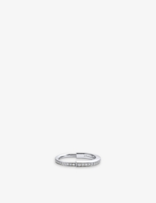 Shop Tiffany & Co Womens White Gold Tiffany Lock 18ct White-gold And 0.35ct Round-brilliant Diamond Ring