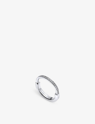 Shop Tiffany & Co Women's White Gold Tiffany Lock 18ct White-gold And 0.17ct Round-brilliant Diamond Ring