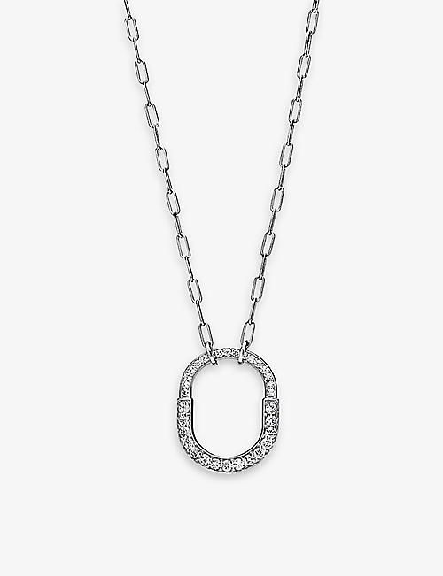 TIFFANY & CO: Tiffany Lock medium rhodium-plated 18ct white-gold and 1.25ct brilliant-cut diamond pendant necklace