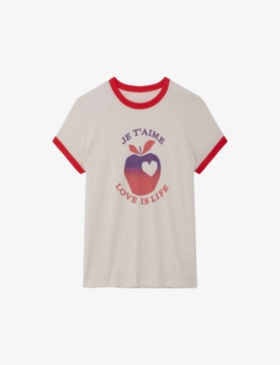 Zadig & Voltaire Zadig&voltaire Women's Petale Walk Love Is Life Logo Text-print Cotton T-shirt In Pink