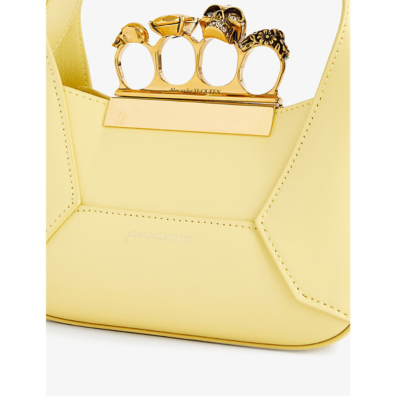 Shop Alexander Mcqueen The Jewelled Hobo Mini Leather Shoulder Bag In Soft Yellow