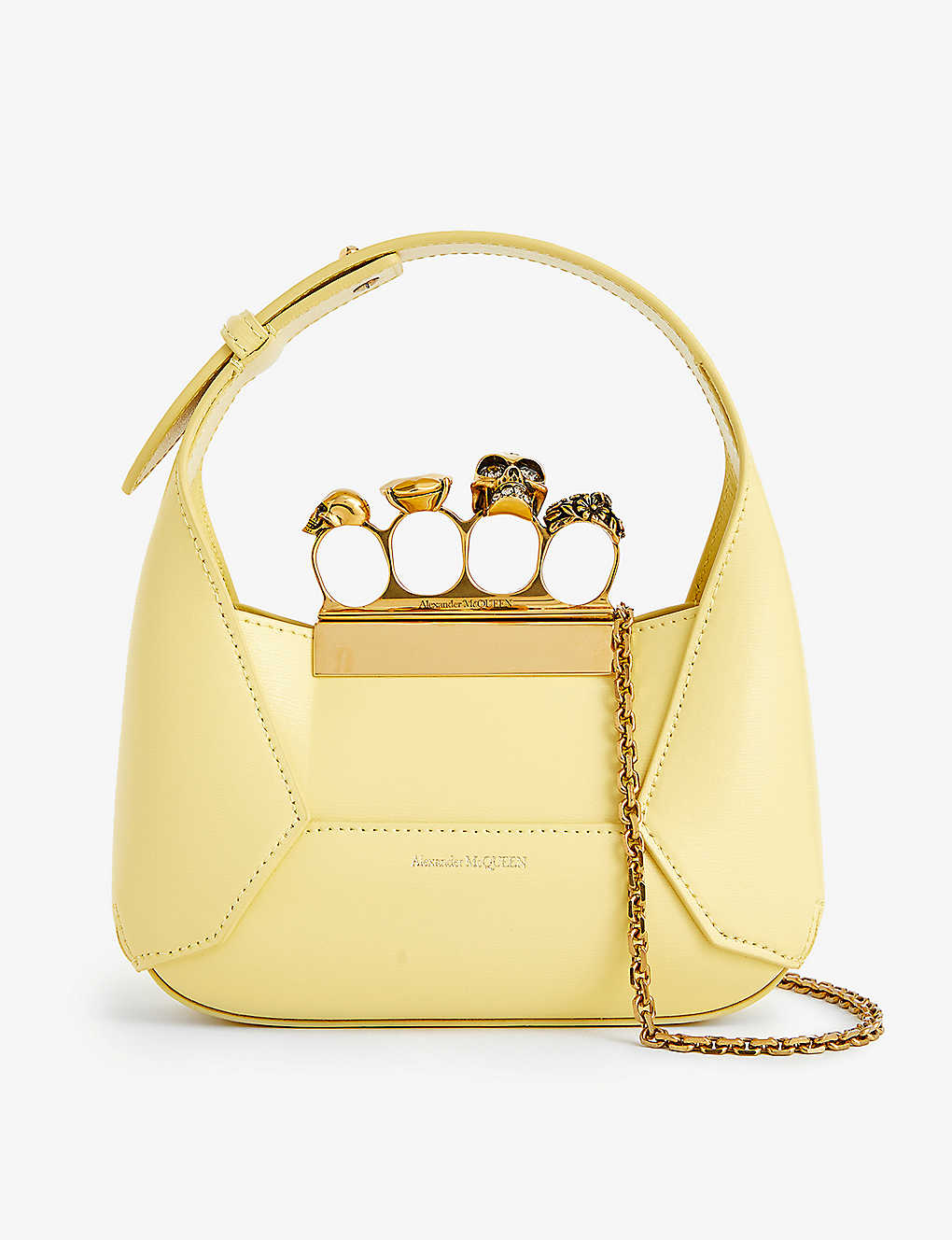 Shop Alexander Mcqueen The Jewelled Hobo Mini Leather Shoulder Bag In Soft Yellow