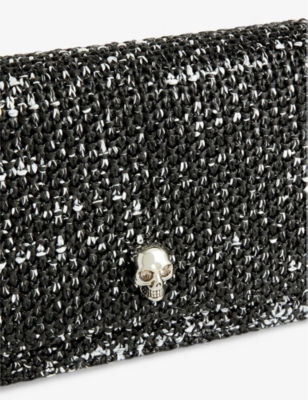 Shop Alexander Mcqueen Black/white Skull-embellished Small Raffia Shoulder Bag