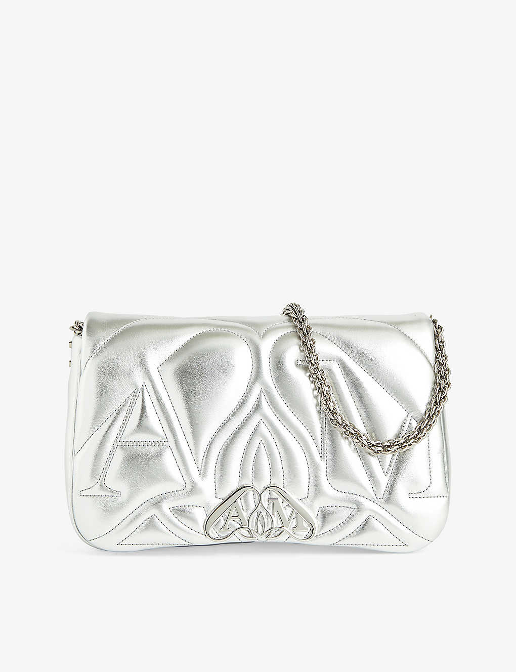 Alexander Mcqueen Light Silver The Seal Embroidered-leather Cross-body Bag