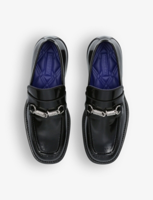 Shop Burberry Men's Black Barbed Wire-embellished Leather Loafers