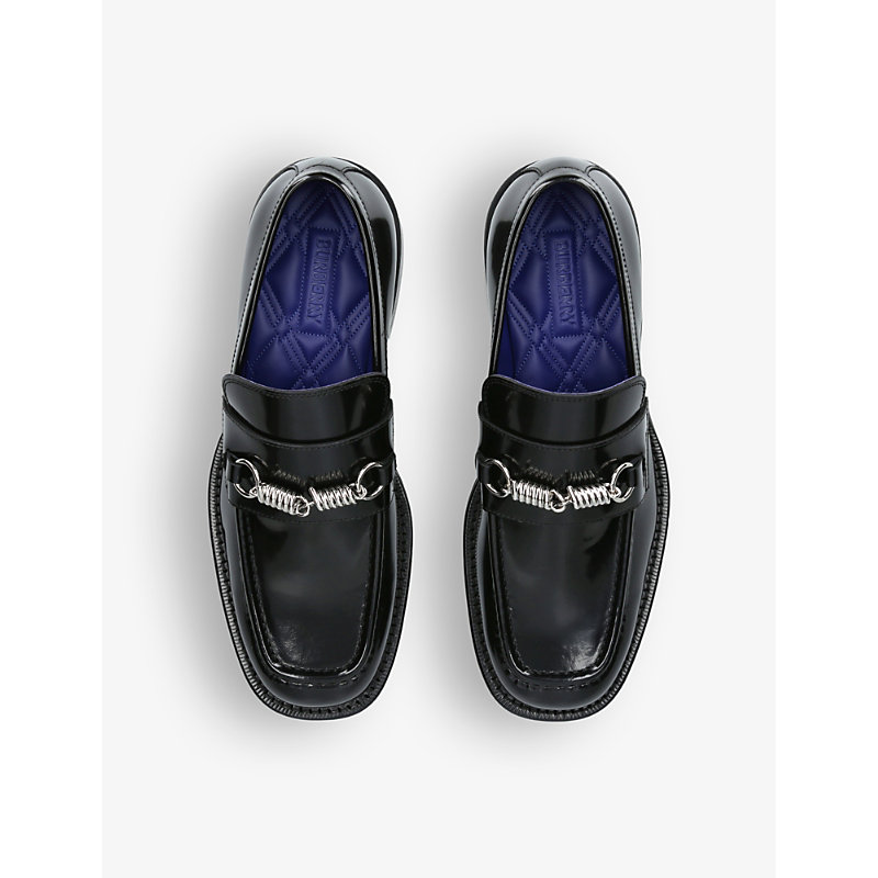 Shop Burberry Men's Black Barbed Wire-embellished Leather Loafers