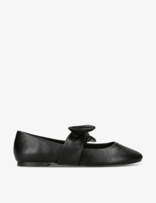 Kg Kurt Geiger Womens Black Master Bow-strap Faux-leather Ballet Flats