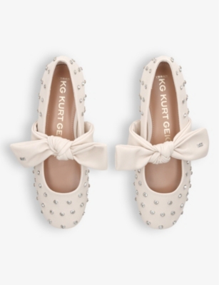 Shop Kg Kurt Geiger Master Studded Faux-leather Ballet Flats In Bone