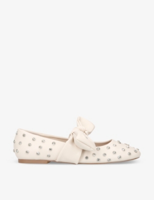 Shop Kg Kurt Geiger Master Studded Faux-leather Ballet Flats In Bone