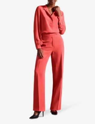 Shop Ted Baker Women's Coral Sayakat Front-pleat Wide-leg Crepe Trousers