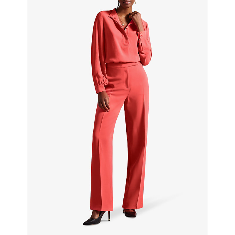 Shop Ted Baker Sayakat Front-pleat Wide-leg Crepe Trousers In Coral