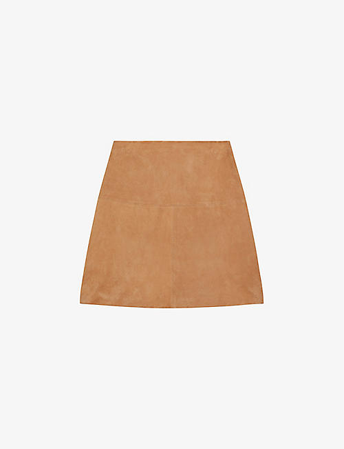 TED BAKER: Chiyo high-rise A-line suede mini skirt