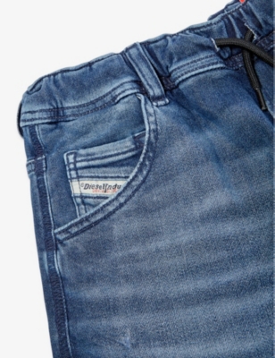 Shop Diesel Washed Drawstring-waistband Stretch-denim Jeans 6-16 Years In Blue