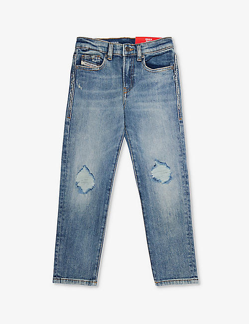 DIESEL: Ripped-knee brand-patch stretch-denim jeans 8-16 years