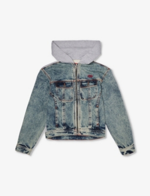 DIESEL: Jersey-hood brand-embroidered denim jacket 12-16 years