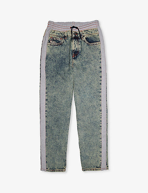DIESEL: Jersey-panel acid-wash straight-leg jeans 12-16 years