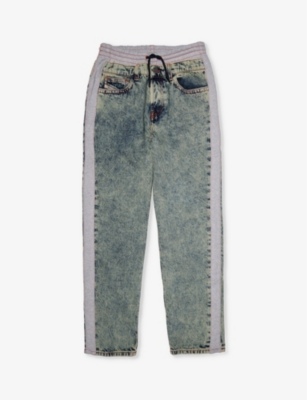 Shop Diesel Boys Blue Kids Jersey-panel Acid-wash Straight-leg Jeans 12-16 Years