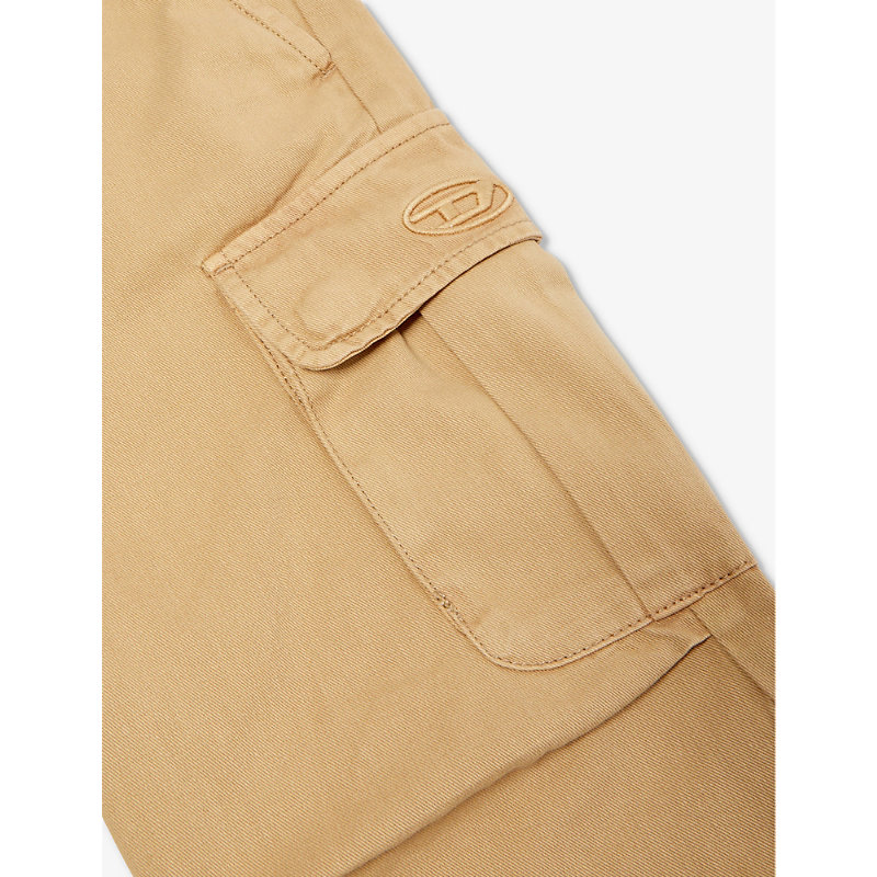 Shop Diesel Cargo Drawstring-waistband Cotton Trousers 8-16 Years In Tan